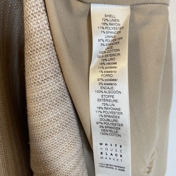White House Black Market Sheath Linen Blend Dress 12 Oatmeal Office Old Money - Picture 12 of 13